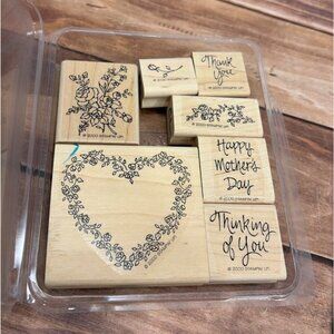 2000 STAMPIN' UP! WREATH OF ROSES WOOD MOUNTED RUBBER STAMP SET OF 7 MOTHERS DAY